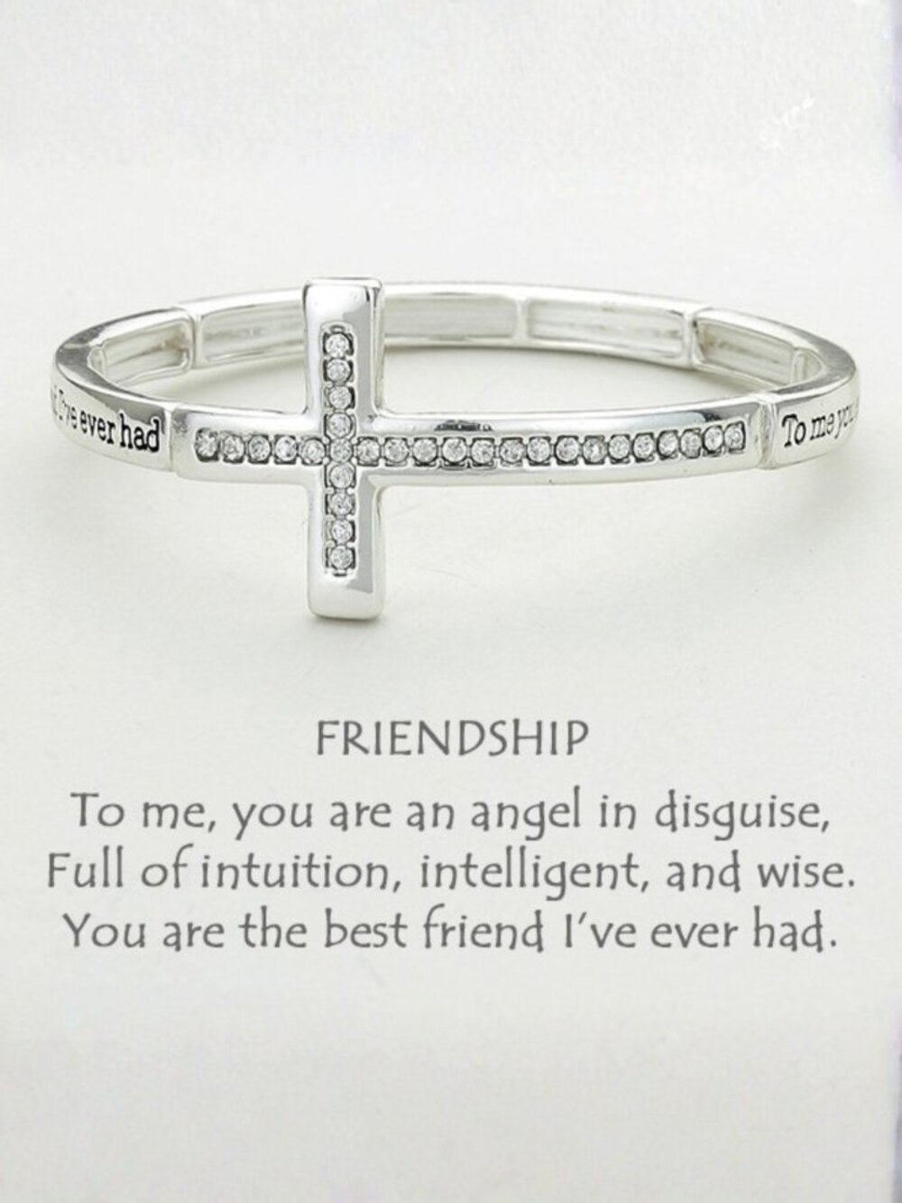 Friend Bracelet Rhinestone Cross Angel In Disguise Inspirational Message SILVER